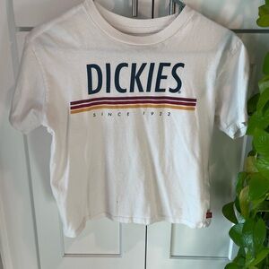 Dickies XS White Logo Tee Crop Top with Striped Accent